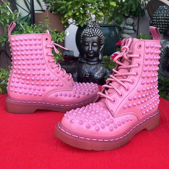 Dr. Martens Mono PINK Metal Spike Combat Moto Boots - Picture 5 of 17